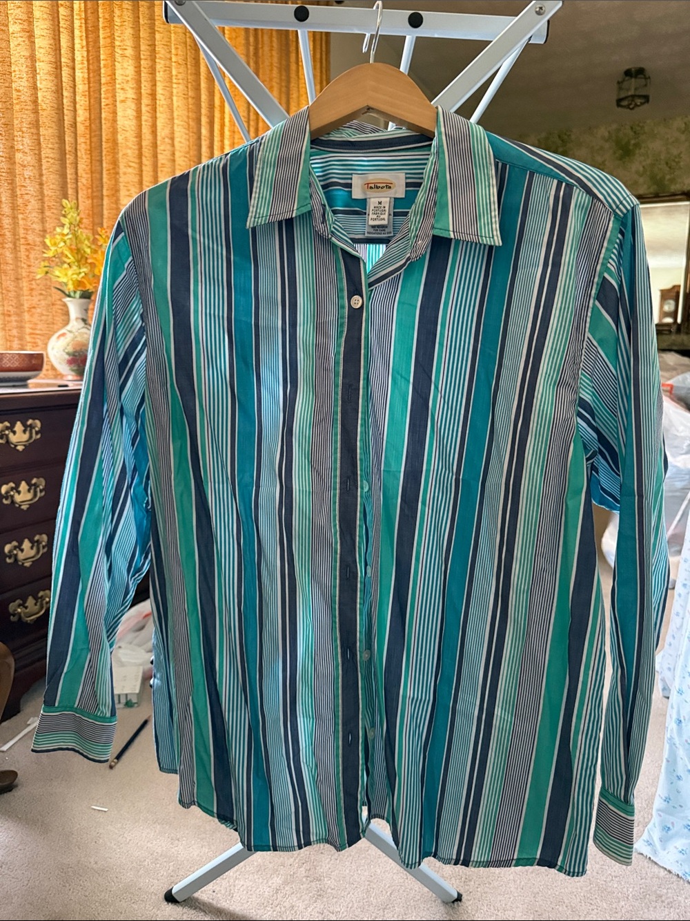 Talbots Striped Button-Down Shirt - Teal, Blue, Navy